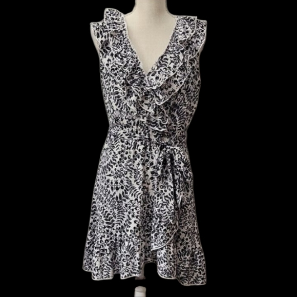 NWT Cato Black and White Ruffled Tie Front Dress - Picture 1 of 4